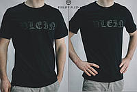 Стильная молодежная мужская спортивная футболка PHILIPP PLEIN с принтом, хлопок. Турция. Чёрный