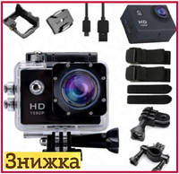 Экшн камера A7 Sport FullHD gopro с аквабоксом с крепление на руль и шлем