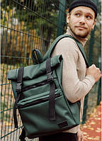 Роллтоп рюкзак городской RollTop зеленый, Рюкзак кожаный мужской городской , рюкзак ролл зеленый эко кожа