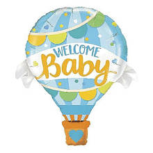 Фольгована кулька велика фігура Повітряна куля "Welcome baby" блакитна 79х62см Китай