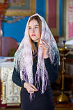 Ажурний жіночий хустку-косинка церковний мереживний "Незабудка" персикового кольору, фото 3