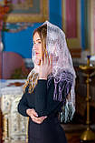 Ажурний жіночий хустку-косинка церковний мереживний "Незабудка" персикового кольору, фото 4