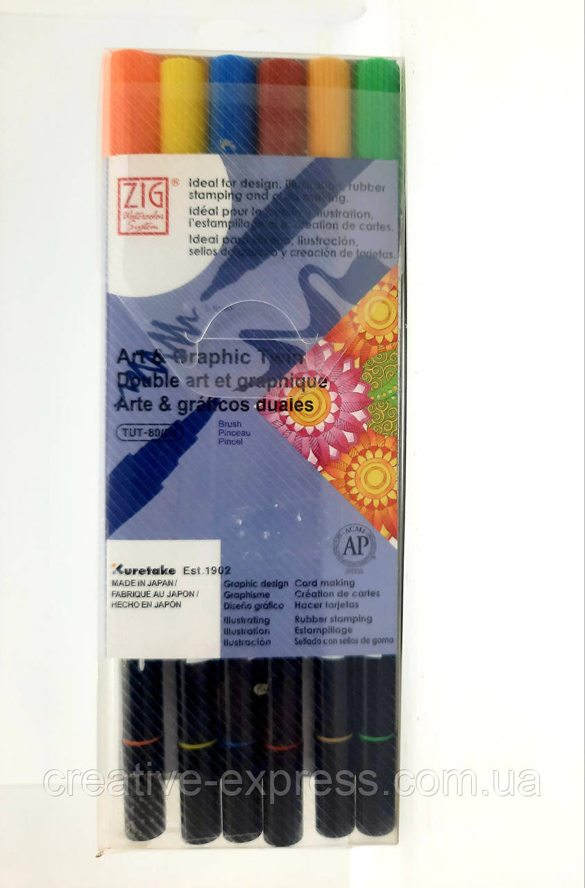 Маркер на водній основі 6 кольорів KURETAKE TUT-80/6VVI