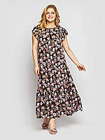 Свободное длинное платье сарафан из штапеля в цветочный принт, большие размеры от 52 до 58