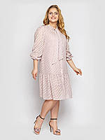 Шифоновое платье фактурное цвет пудра с воротником-бант, большие размеры от 52 54 54