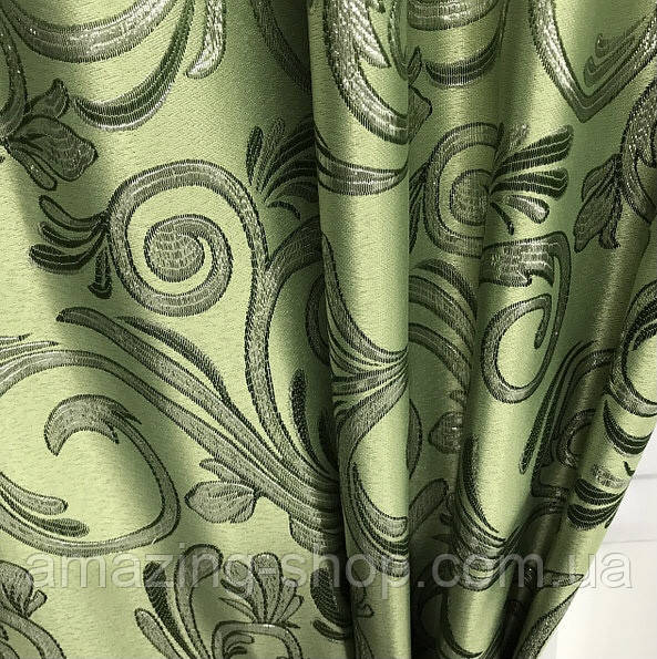 Готові жакардові штори Штори з люрексом Жакардові штори Штори зелені на тасьмі