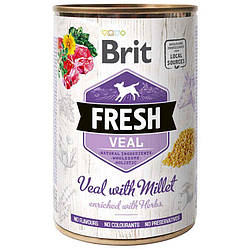 Консерви Brit Fresh (Брит Фреш) Veal & Millet - з Телятиною та Пшоном для собак 400 гр. ж/б банка