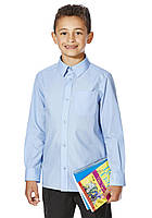Голубая рубашка для мальчика школьная с длинным рукавом George, покрой Slim Fit, размеры 134-170