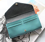 Шкіряний жіночий гаманець ручної роботи "Menta" блакитний, фото 3