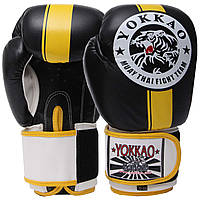 Перчатки для бокса и единоборств кожаные YOKKAO Champ YK016 Black-Yellow-White 10 унций