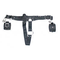 Шкіряний бондаж для статевого члена і кайдани на руки чорні Кайф