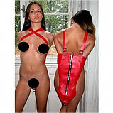 Червоний шкіряний бондаж-рукава для фіксації рук за спиною Bdsm4u Кайф, фото 2