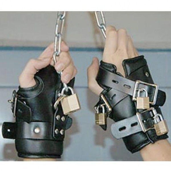 Шкіряні ремені на зап'ястя для БДСМ підвішування чорний Кайф, фото 1