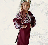 Этническое платье для девочки в украинском стиле бордового цвета
