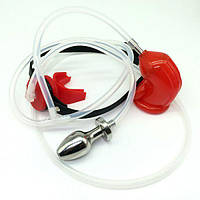 Пояс вірності на пеніс з урінальной системою в кляп і анальної пробкою для БДСМ червоний Кайф