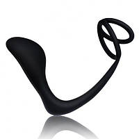Чорний силіконовий масажер простати з парою ерекційних кілець Кайф
