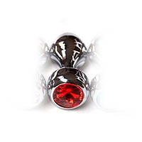 Срібляста анальна пробка з червоним дорогоцінним каменем Кайф