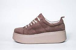 Жіночі кросівки велюрові демісезонні бежеві кеди повсякденні шкіряна підкладка