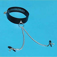 Чорний Шкіряний нашийник з тримачами для сосків Bdsm4u Кайф