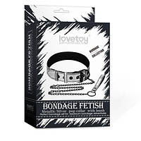 Нашийник Фетиш Сірий металік з повідцем для БДСМ Lovetoy IXI57744 Кайф