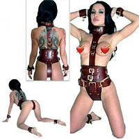 Бондаж для тіла з кріпленням рук до поясц коричневий шкіряний Bdsm4u R-46 Кайф