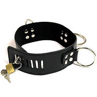Нашийник шкіряний чорний широкий для БДСМ Кайф