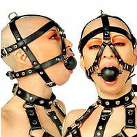 Шкіряний чорний кляп в рот з ременями для БДСМ Кайф