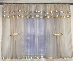 Готова завіска на тасьмі Завіса 400 на 170 Фіранка із шифону Колір Бежевий