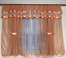 Готова завіска на тасьмі Завіса 400 на 170 Фіранка із шифону Колір Персиковий