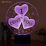 3D світильник, "Три серця", Оригінальний подарунок мамі на день народження, Подарунок дівчині на день народження ідеї, фото 3