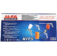 Набор для компрессора AL-FA ALATK5 : Краскопульт | Распылитель | Продувочный | Пистолет-насос для шин