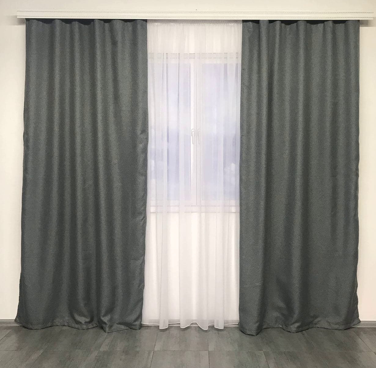 Комплект штор із льону блекаут 150x270 cm (2 шт) ALBO Темно-сірі (SH-M5-12)