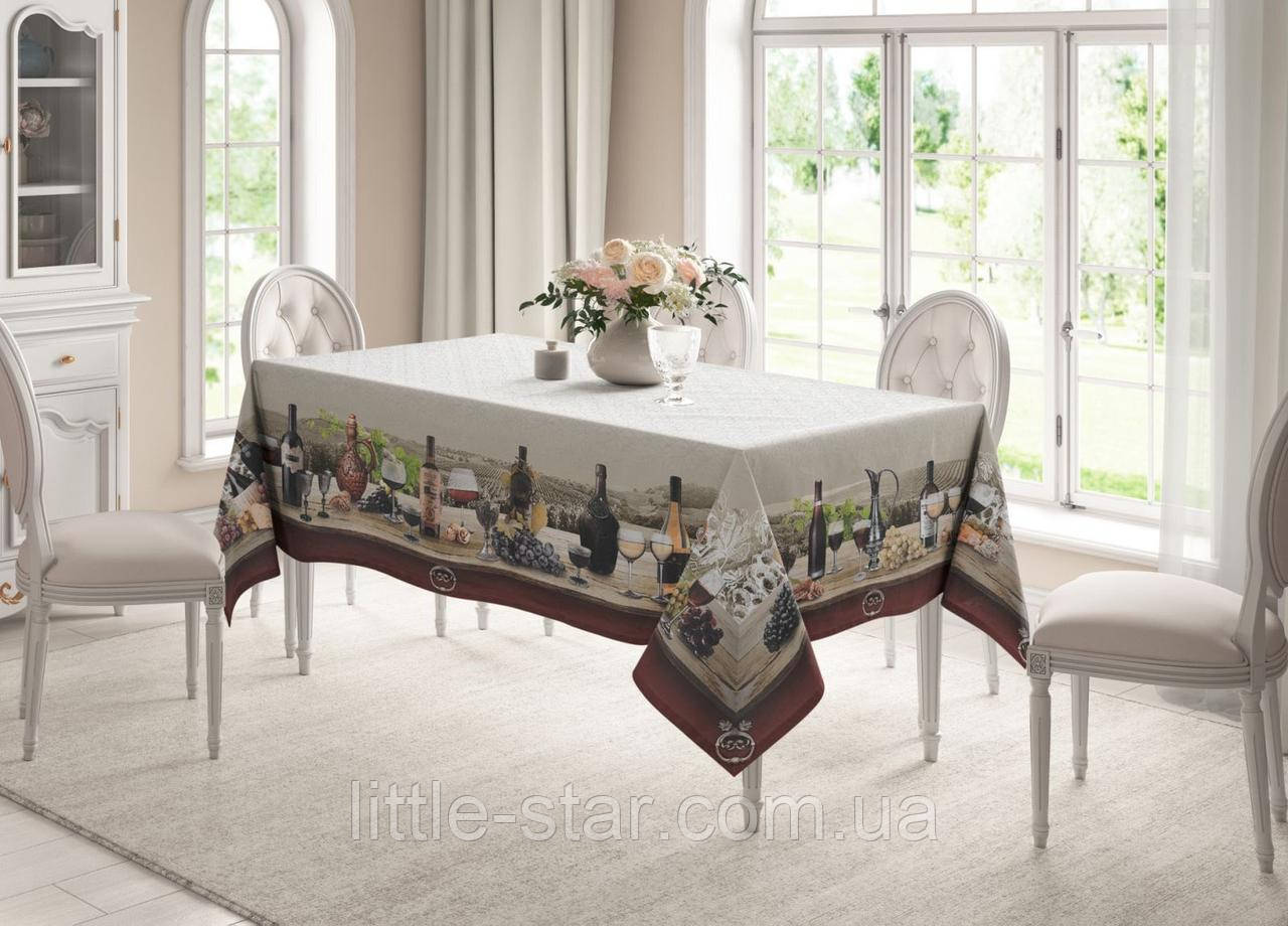 Скатертина водовідштовхувальна 144*274см Придністровський пейзаж, Тиротекс, 100% бавовна, бордовий