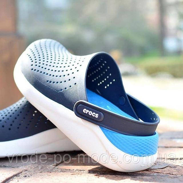 Жіночі легкі шльопанці літні крокси темно сині, стильні сабо лайтрайд піна для підлітків Crocs LiteRide, оригінал