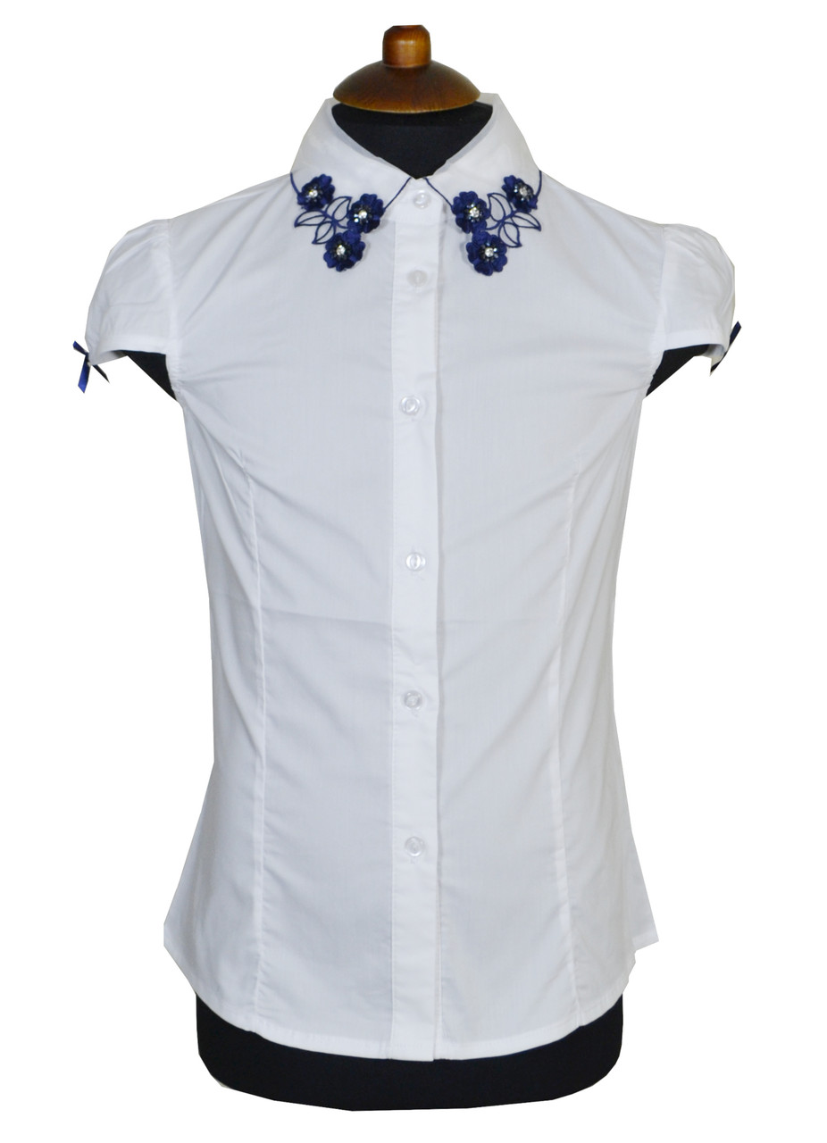 Ошатна шкільна блузка для дівчинки з коротким рукавом Colabear Білий  ⁇  Шкільна форма для дівчаток.Топ!