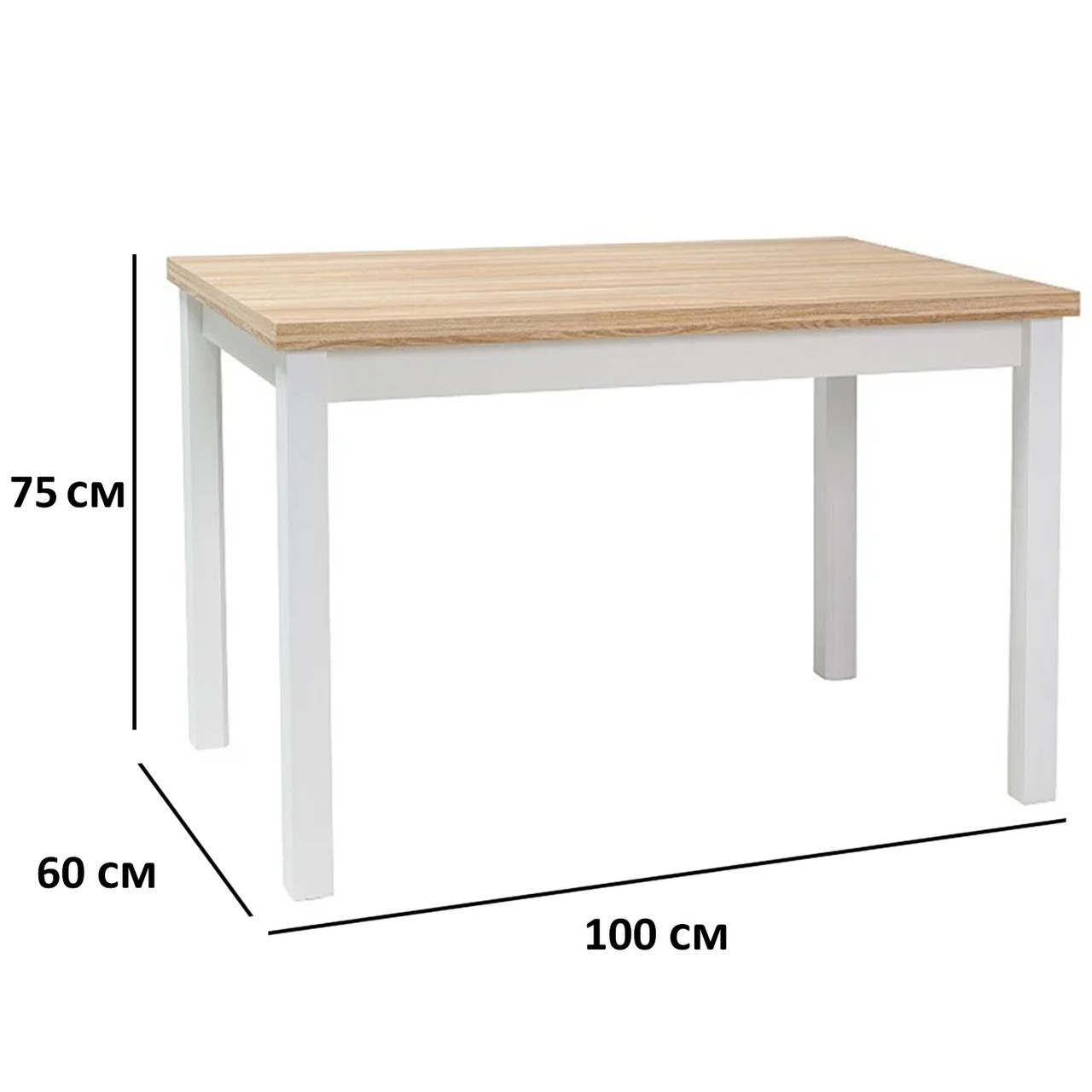 Маленький кухонний стіл Adam 100х60см з ДСП дуб Ланселот з білими ніжками Польща, фото 1