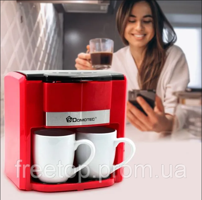 Крапельна кавоварка DOMOTEC MS-0705 + 2 керамічні чашки червона