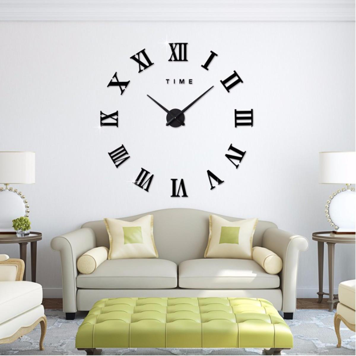 Великі Дизайнерські настінні 3Д годинники 3D DIY Clock від 70 до 150см 003B (Римські цифри) Чорні