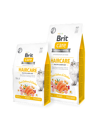 Сухий корм Brit Care Cat GF Haircare Healthy & Shiny Coat догляд за шкірою і шерстю (лосось/курка), фото 2