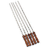 Набір плоских довгих шампурів 5 штук з дерев'яною ручкою для шашлику м'яса та овочів 720х12х3 мм, фото 2