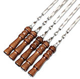 Набір плоских довгих шампурів 5 штук з дерев'яною ручкою для шашлику м'яса та овочів 720х12х3 мм, фото 3