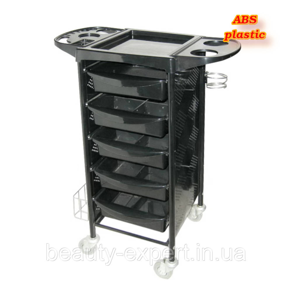 Візок перукарський чорний із металевими боковинами 3015В ABS, фото 1