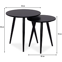 Комплект из двух черных журнальных столиков Signal Cleo диаметр 50 и 40 см для кухни модерн