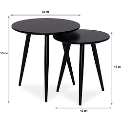 Комплект із двох чорних журнальних столиків Signal Cleo діаметр 50 і 40 см для кухні модерн