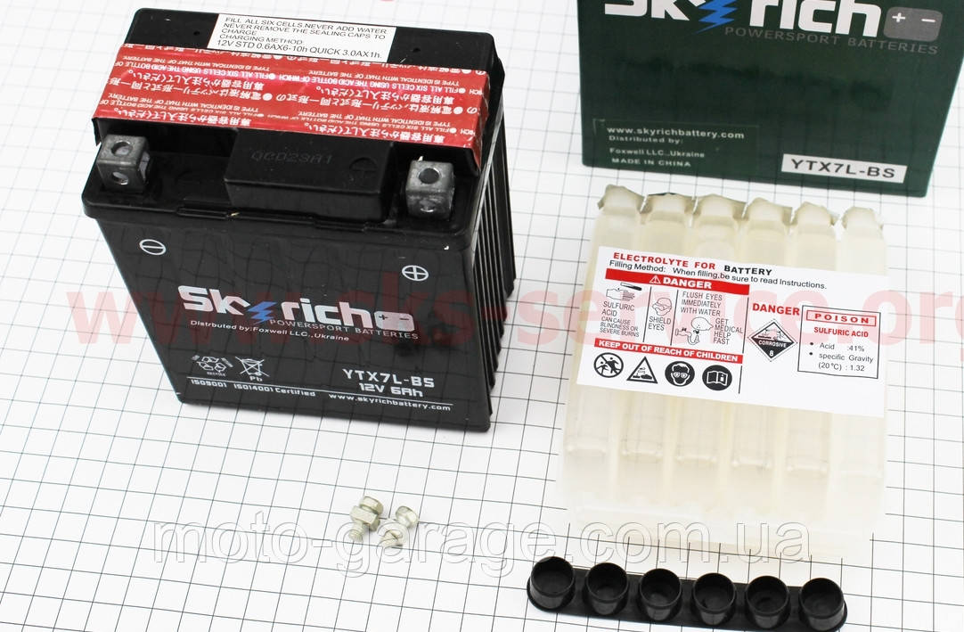 Аккумулятор квадроцикл hamer 200L, Skyrich,YTX7L-BS, кислотный 7(6)Аh, (L110xW67xH128mm)