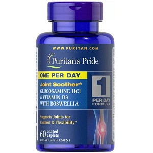 Для суглобів і зв'язок Puritan's Pride One Per Day Glucosamine HCI & Vitamin D3 with Boswellia (60 каплет.)