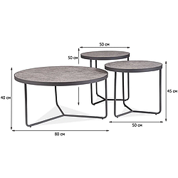 Комплект з трьох круглих журнальних столиків Signal DEMETER 80см та 50см сірого кольору під бетон для спальні