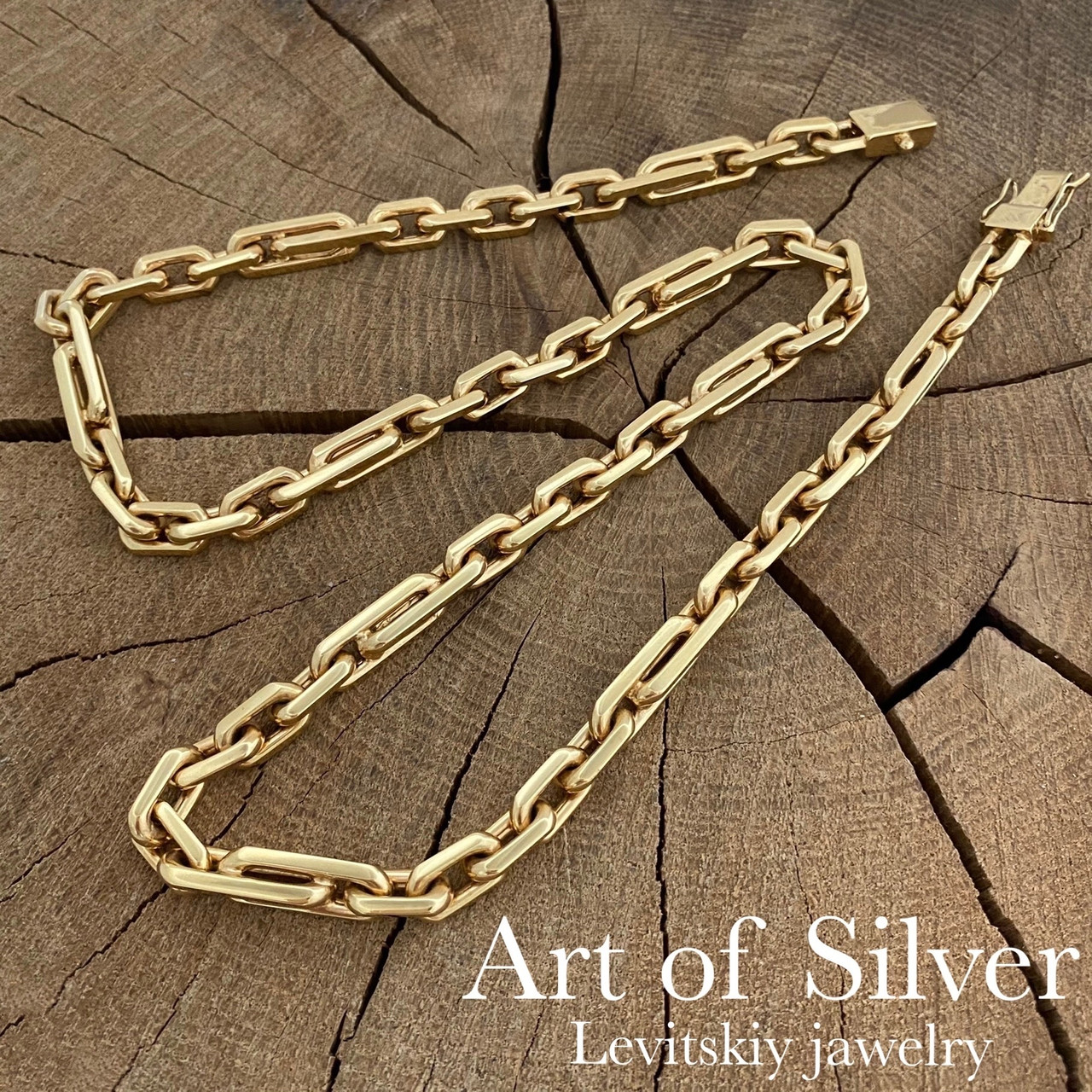 Масивний срібний позолочений ланцюжок Якір Комбінований, фото 1