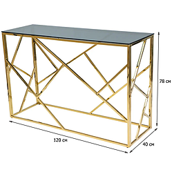 Консоль Signal Escada C 120х40см прямокутна з димчастим матовим склом на золотому каркасі у вітальню модер