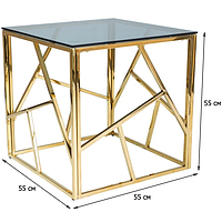 Журнальный столик Signal Escada B 55x55см куб дымчатым стеклом с золотым каркасом для гостиной